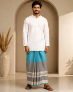 প্রিমিয়াম টু-পার্ট লুঙ্গি - আকাশী নীল - Image 7