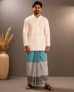 প্রিমিয়াম টু-পার্ট লুঙ্গি - আকাশী নীল - Image 4