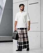 প্রিমিয়াম কালো-সাদা চেক স্ট্রাইপ লুঙ্গি - Image 5