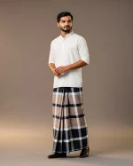 প্রিমিয়াম কালো-সাদা চেক স্ট্রাইপ লুঙ্গি - Image 4