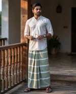 প্রিমিয়াম হালকা জলপাই ও সাদা ডোরাকাটা লুঙ্গি - Image 6